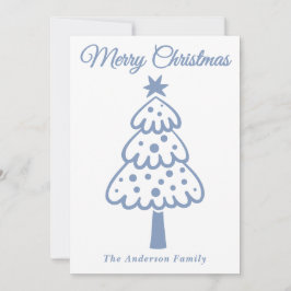 Whimsical Dusty Blue Hand getrokken kerstboom Feestdagenkaart