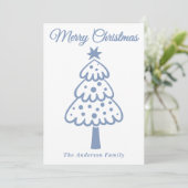 Whimsical Dusty Blue Hand getrokken kerstboom Feestdagenkaart (Staand voorkant)