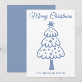 Whimsical Dusty Blue Hand getrokken kerstboom Feestdagenkaart