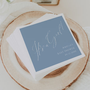Whimsical Dusty Blue Het is een Meisje Baby shower Servet