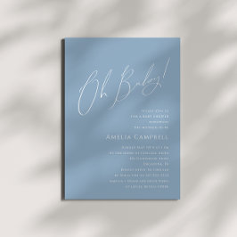 Whimsical Dusty Blue Oh Baby! Baby Shower Kaart