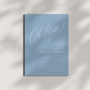 Whimsical Dusty Blue Oh Baby! Baby Shower Kaart