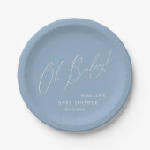 Whimsical Dusty Blue Oh Baby! Baby Shower Papieren Bordje (Voorkant)