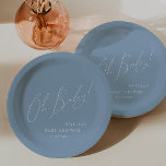 Whimsical Dusty Blue Oh Baby! Baby Shower Papieren Bordje<br><div class="desc">Introductie van onze grillige stoffige blauwe oh baby! baby showers papieren borden, ideaal voor uw eenvoudige moderne boho spring- of winterfeest! Dit bord heeft een boho-chique sfeer met elegante kalligrafie en een minimalistisch wit-op-blauw ontwerp, waardoor het ideaal is voor jongens. Bovendien is het bewerkbaar, zodat je je eigen stijlvolle, grillige...</div>