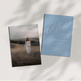 Whimsical Dusty Blue Oh Baby! Foto Baby shower Kaart