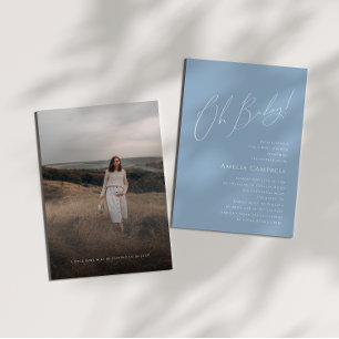 Whimsical Dusty Blue Oh Baby! Foto Baby shower Kaart
