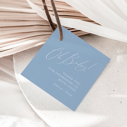 Whimsical Dusty Blue Oh Baby shower Bedankt Bedankjes Labels
