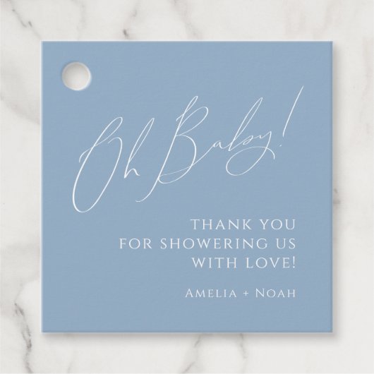 Whimsical Dusty Blue Oh Baby shower Bedankt Bedankjes Labels (Voorkant)