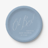 Whimsical Dusty Blue Oh Boy! Baby Shower Papieren Bordje (Voorkant)