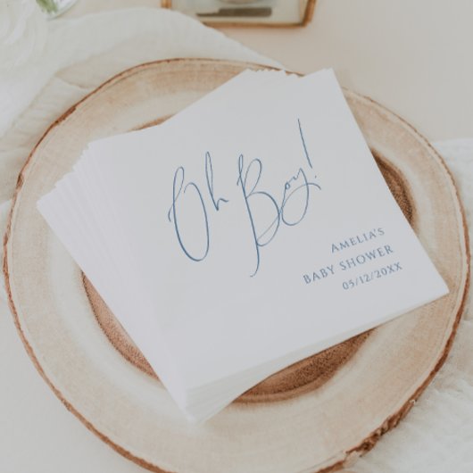 Whimsical Dusty Blue Oh Boy! Baby Shower Servet