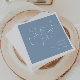Whimsical Dusty Blue Oh Boy Baby shower Servet
