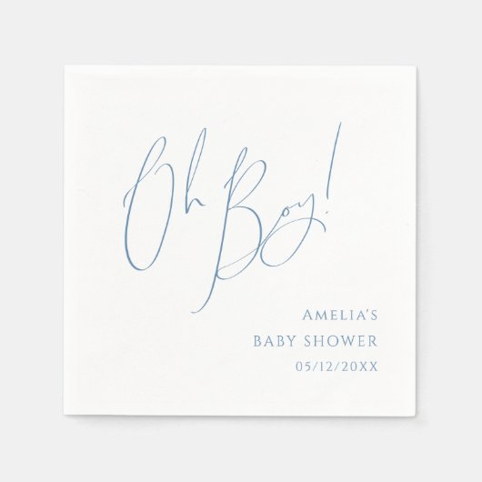 Whimsical Dusty Blue Oh Boy! Baby Shower Servet (Voorkant)