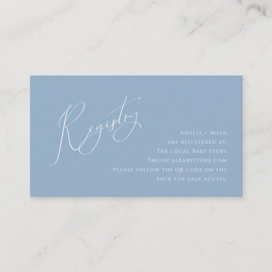 Whimsical Dusty Blue QR Code Baby Registry Informatiekaartje (Voorkant)