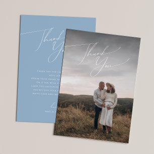 Whimsical Dusty Blue Vertical Photo Baby shower Bedankkaart
