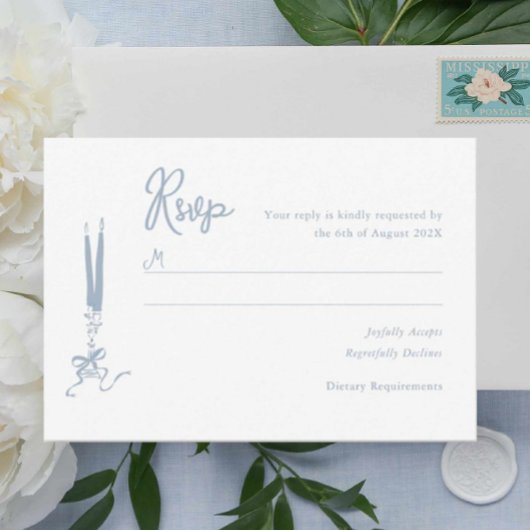 Whimsical Dusty Blue Wedding RSVP Kaart