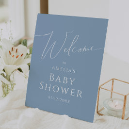 Whimsical Dusty Blue Welkom Baby shower Reclamebord Met Voetstuk