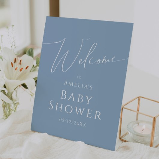 Whimsical Dusty Blue Welkom Baby shower Reclamebord Met Voetstuk
