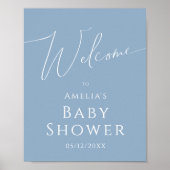 Whimsical Dusty Blue Welkom Baby shower Sign Poster (Voorkant)