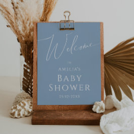 Whimsical Dusty Blue Welkom Baby shower Sign Poster