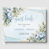 Whimsical Dusty Blue White Gold Peonies Guest Book Gastenboek (Voorkant)