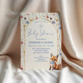 Whimsical Dusty Blue Woodland Fox Baby shower Kaart