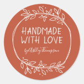 Whimsical Dusty Oranje Handmade with Love Ronde Sticker (Voorkant)