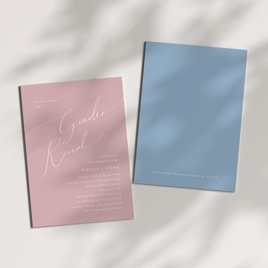 Whimsical Dusty Pink/Blue Baby gender Reveal Kaart