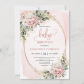 Whimsical Dusty Pink Flowers Eucalyptus Baby Showe Kaart (Voorkant)