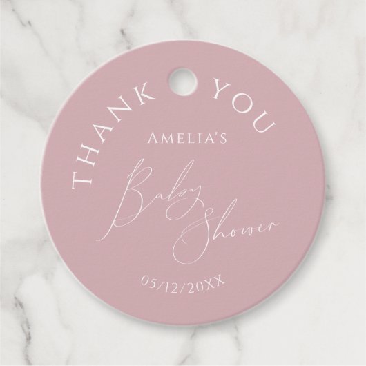 Whimsical Dusty Roos Baby shower Bedankt Bedankjes Labels (Voorkant)