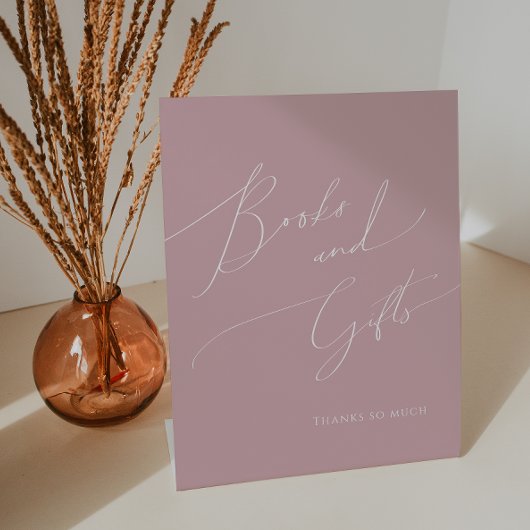 Whimsical Dusty Roos Baby shower Boeken en geschen Reclamebord Met Voetstuk