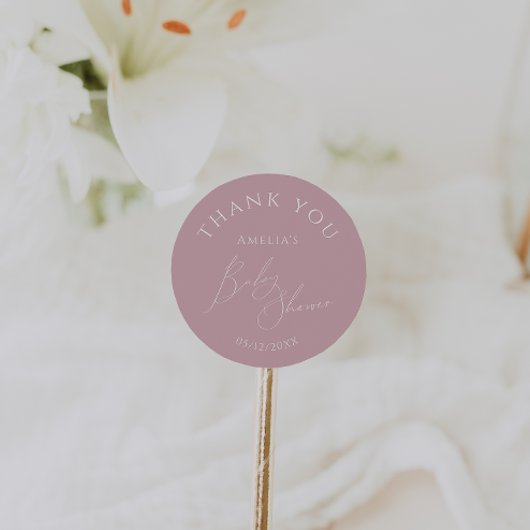 Whimsical Dusty Roos Baby shower Dank je wel Ronde Sticker