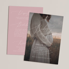 Whimsical Dusty Roos Foto Alles in één Baby shower Kaart