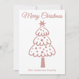 Whimsical Dusty Roos Hand getrokken kerstboom Feestdagenkaart