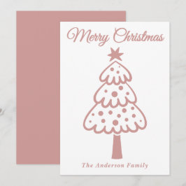 Whimsical Dusty Roos Hand getrokken kerstboom Feestdagenkaart