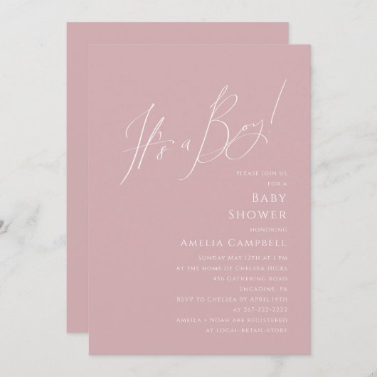 Whimsical Dusty Roos Het is een Boy Baby shower Kaart (Voorkant / Achterkant)