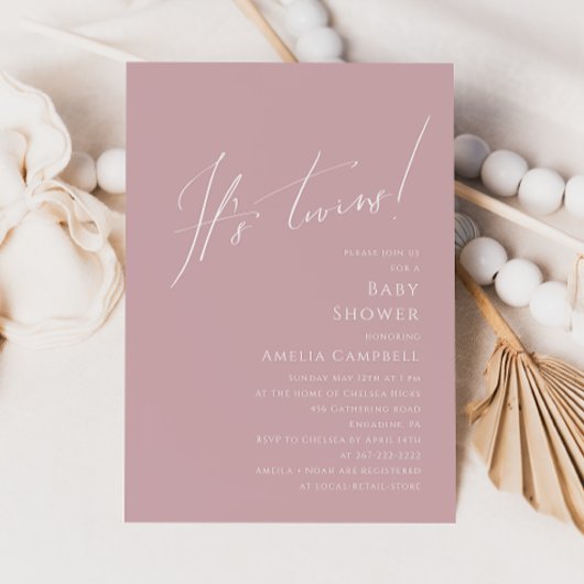 Whimsical Dusty Roos Het is Twins Baby shower Kaart