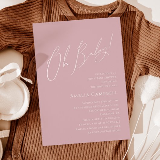 Whimsical Dusty Roos Oh Baby! Baby Shower Kaart