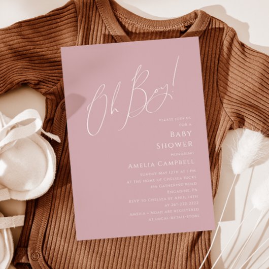 Whimsical Dusty Roos Oh Boy! Baby Shower Kaart