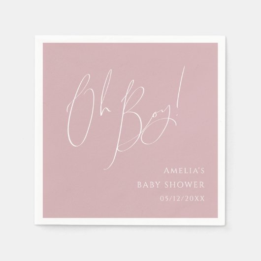 Whimsical Dusty Roos Oh Boy Baby shower Servet (Voorkant)