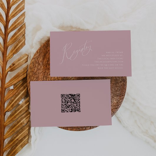 Whimsical Dusty Roos QR Code Baby Registry Informatiekaartje