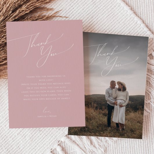 Whimsical Dusty Roos Vertical Photo Baby shower Bedankkaart