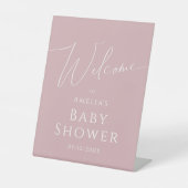 Whimsical Dusty Roos Welkom Baby shower Reclamebord Met Voetstuk (Voorkant)