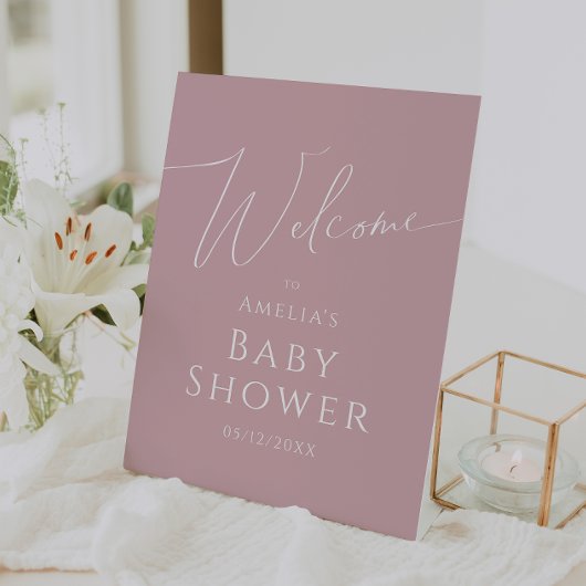Whimsical Dusty Roos Welkom Baby shower Reclamebord Met Voetstuk