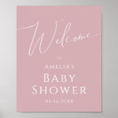 Whimsical Dusty Roos Welkom Baby shower Sign Poster (Voorkant)