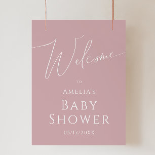 Whimsical Dusty Roos Welkom Baby shower Sign Poster