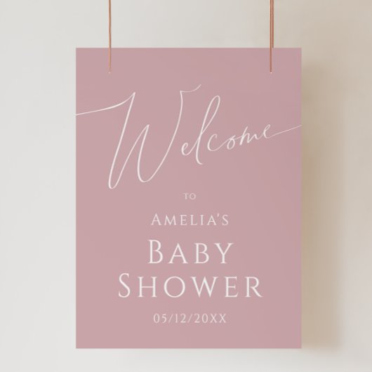 Whimsical Dusty Roos Welkom Baby shower Sign Poster