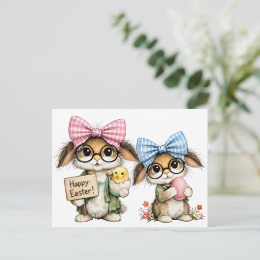 Whimsical Easter Bunnies  Briefkaart (Staand voorkant)