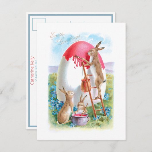 Whimsical  Easter Bunnies en Giant Egg Briefkaart (Voorkant / Achterkant)