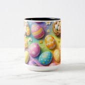 Whimsical Easter bunny and colourful egg pattern c Tweekleurige Koffiemok (Center)
