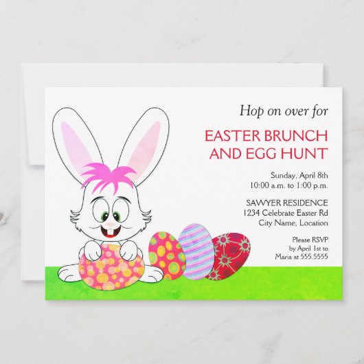 Whimsical Easter Bunny and Eggs Party Kaart (Voorkant)